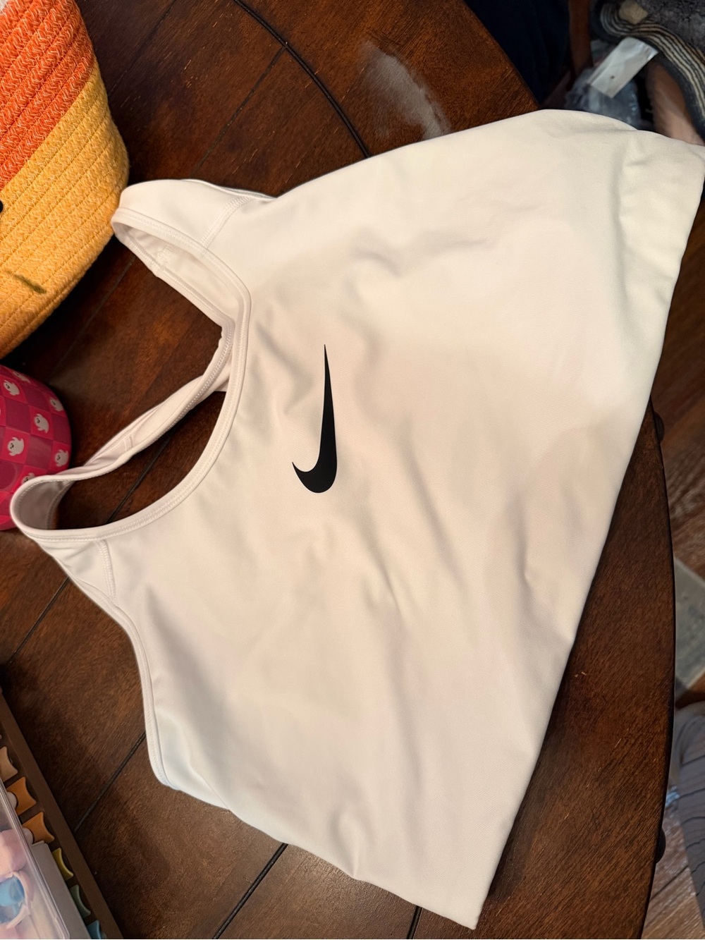 Nike White Sports Bra with Black Swoosh